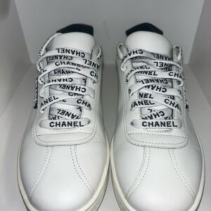 CHANEL White and Black Sneakers